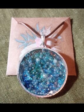 Handmade Blue Resin Bead Pendant Necklace